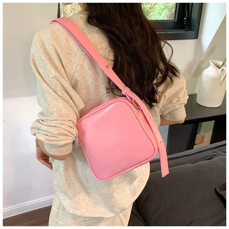 Shoulder Bag Summer Mini Square Solid Color Zipper Trendy All-match Women's Aesthetic PU Leather Texture Crossbody Bag Handbag