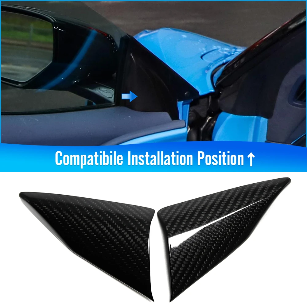 

2Pcs Real Carbon Fiber For Chevy Chevrolet Corvette C8 Stingray Coupe Z06 Z51 Front Window A-pillar Triangle Trim Frame Cover
