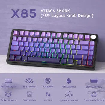 MAMBASNAKE x ATTACK SHARK X85 Gasket Mechanical Keyboard with Knob,75% Tri-Mode(BT5.0/2.4G/USB-C) Wireless Gaming Keyboard 1