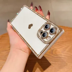 Luxury Diamond Glitter Love Heart Rhinestone Plating Shockproof Soft Phone Case - iPhone 15 Plus (WHITE)