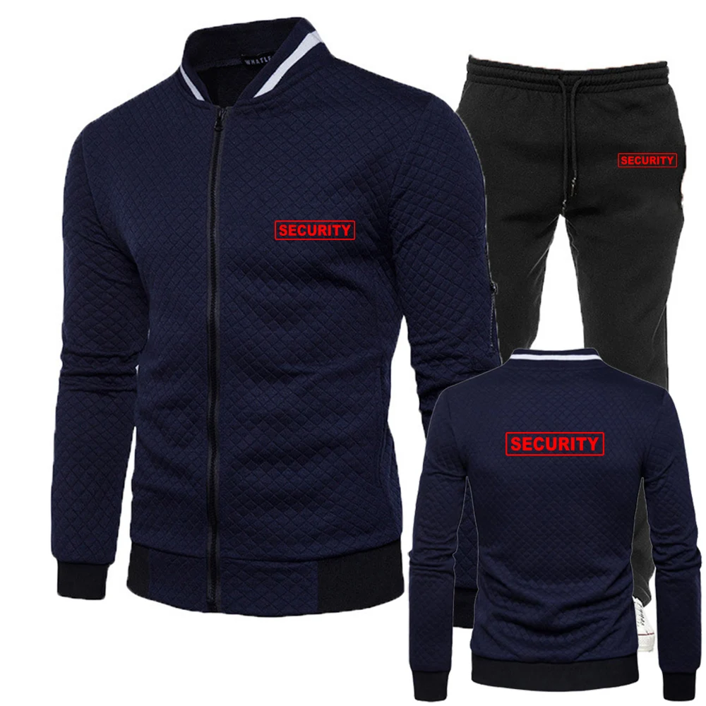 Men Slim Fit Security Casual Zipper Jacket Pants Set