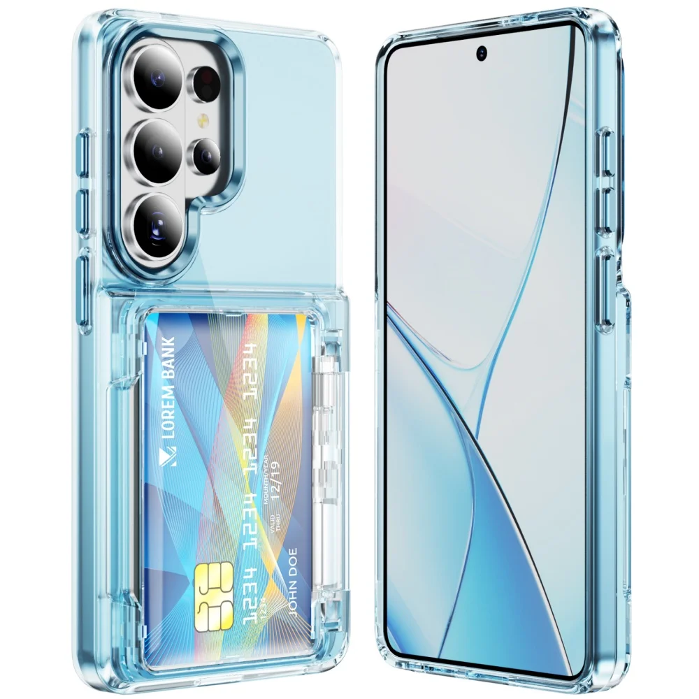 Transparent Folding Card Holder Wallet Stand Case - Shockproof Acrylic PC Cover