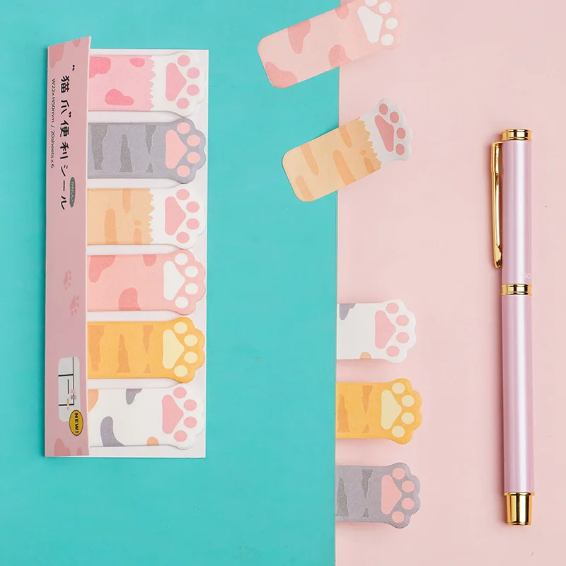 Sticky notes kawaii stationery cartoon cat paw memo pad bookmark flags index tab label paper stickers