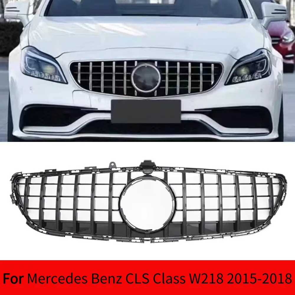 

Front Grill Grille For Mercedes Benz CLS Class W218 2015-2018 GT R Style Black/Silver With Frame Car Upper Bumper Hood Mesh Grid