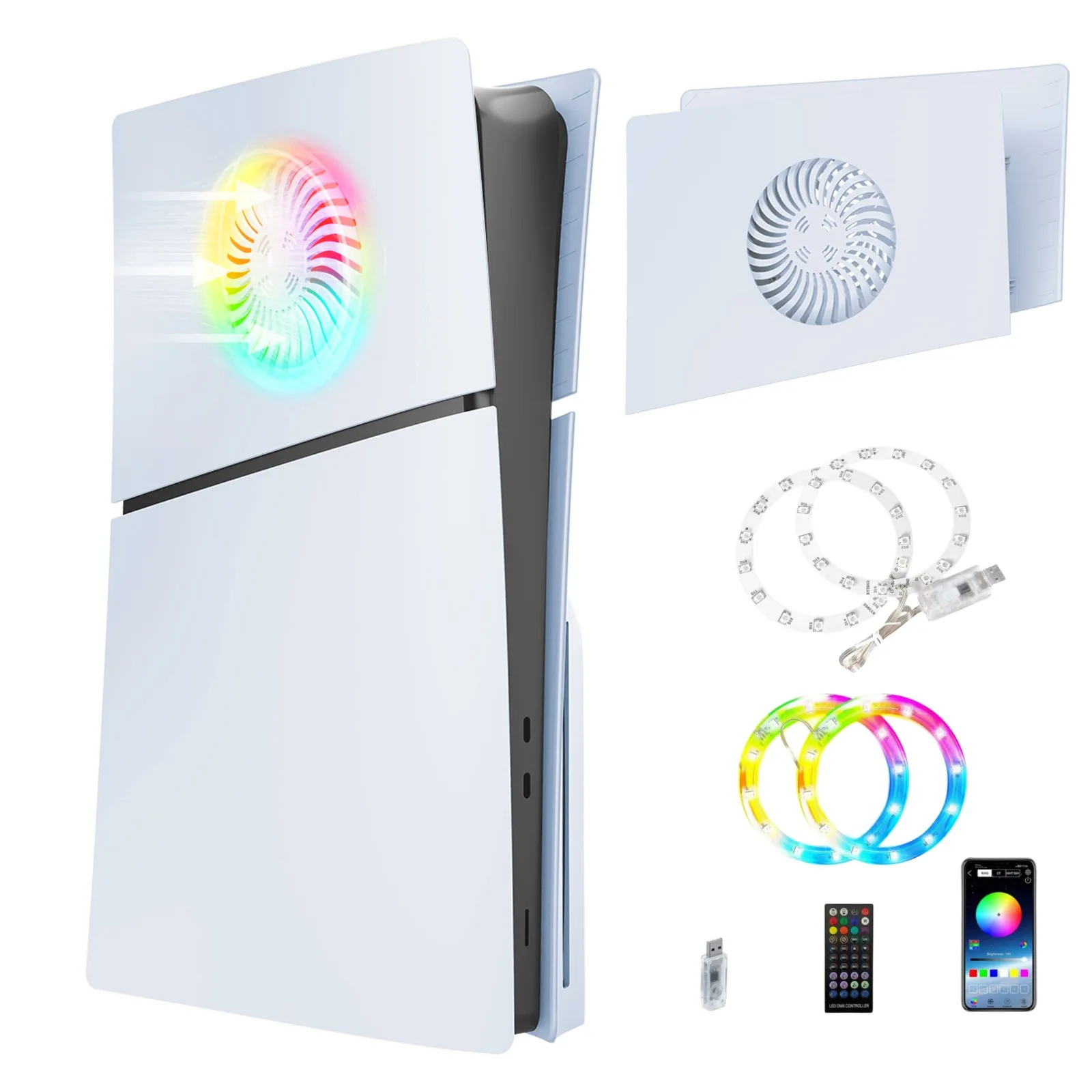 Per Playstation 5 Slim Disc/Digital Top Shell Case Cover Plate Upper Half Sostituzione Prese D'Aria Di Raffreddamento Con Striscia Luminosa A Led Ps5 