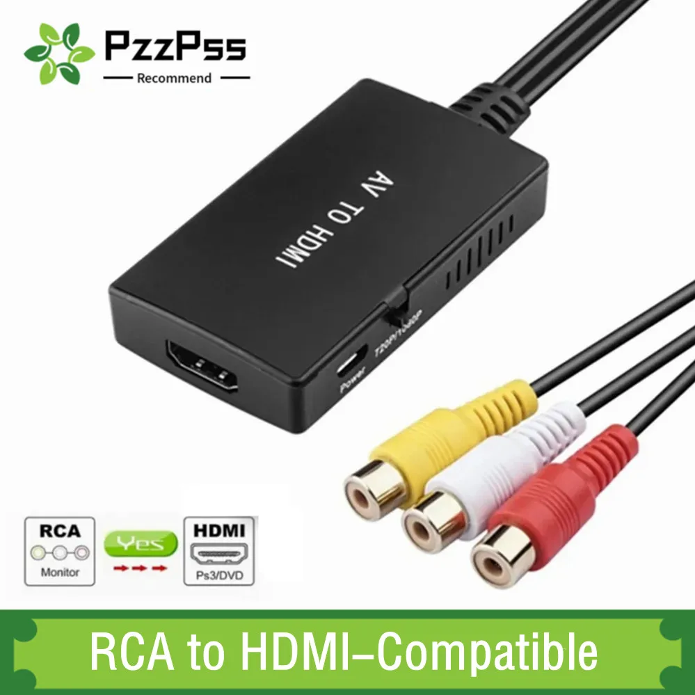 

RCA to HDMI-compatible Audio Video Converter AV2HDMI-compatible Adapter Support 1080P PAL/NTSC With PS2 PS3 XBOX VHS Blu-Ray DVD