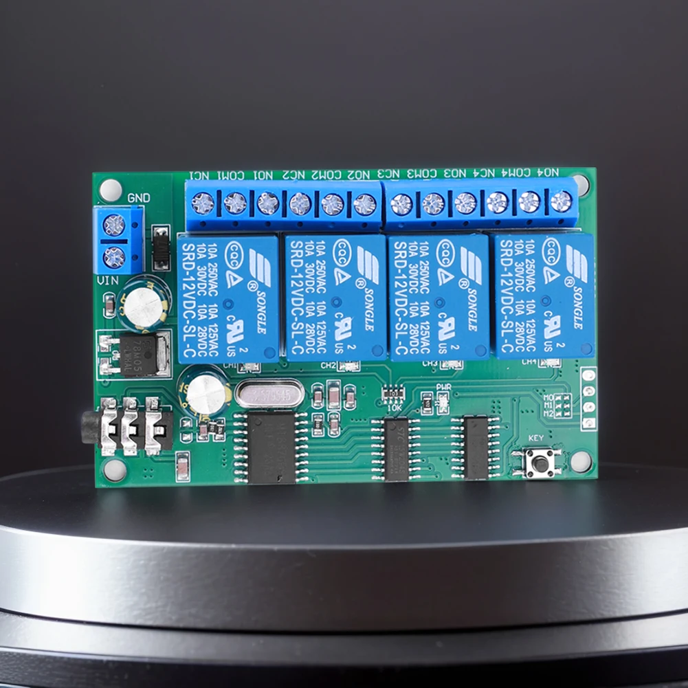 AD22B04 4CH DTMF Signal Tone Voice Decoder Relay Switch Module DC 12V Non-Locking/Self-Locking/Interlocking/Time Delay