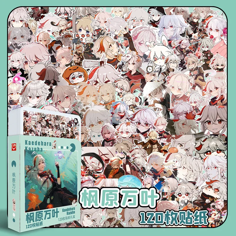 120 Sheet/Set No Repeating Stickers Hot Game Genshin Impact Character Kaedehara Kazuha Gift Box Waterproof For DIY Handbook