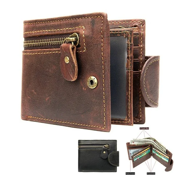 

Retro Men's Short Wallet Cowhide Leather Bifold Wallet Money Clip Credit Card Wallet Billfold Card Holder