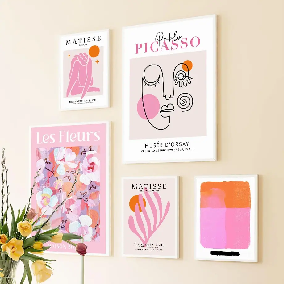 Abstract Pink Orange Picasso Mattis Line Face Handdrawn Nude Wall Art Pittura A Olio Poster E Printmaking Decorazione Del Soggiorno