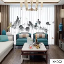  Chinese Landscape Painting Tulle Sheer Window Curtains for Living Room The Bedroom Chiffon Yarn Organza Curtains Fabric Drapes 