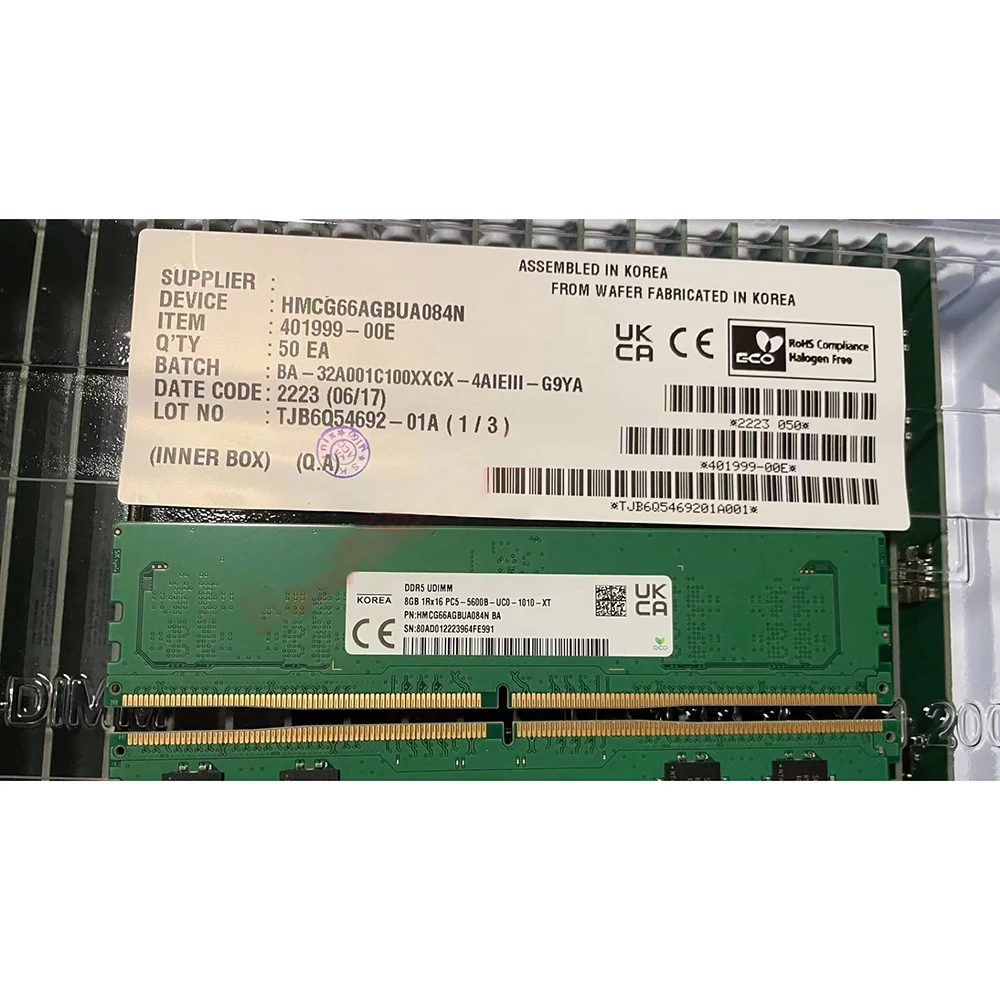 1 Pcs RAM 8GB 1RX16 PC5-5600B-UC0 DDR5 5600 UDIMM 8G Desktop