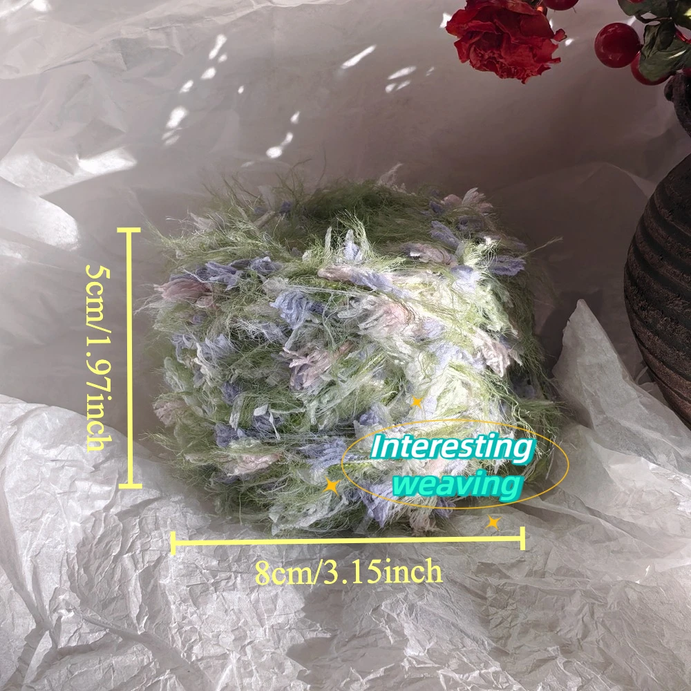 50g 포레스트 프리즘 핸드 믹스드 얀, 그린 애플 롱 벨벳 혼합 실, DIY 수공예품, 예를 들어 손으로 짠 스카프와 모자