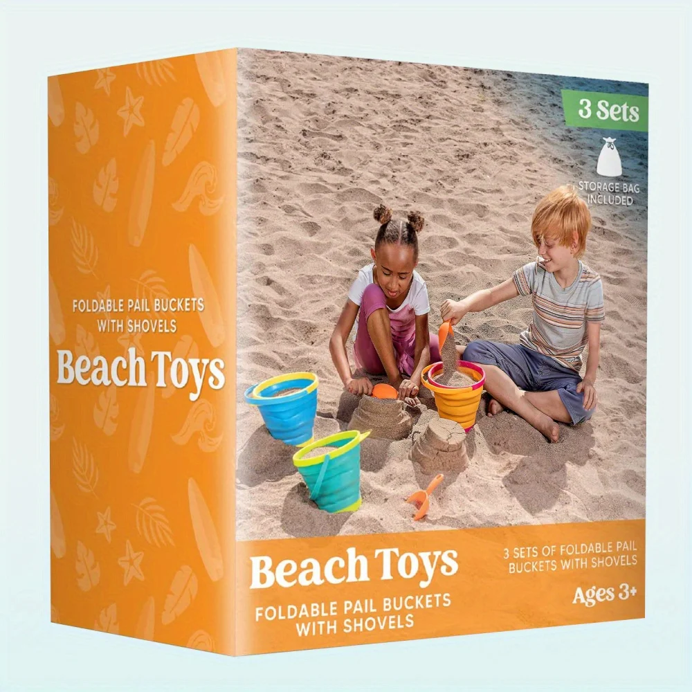JOYFY 3 Packs Foldable Pail Bucket With Shovels Mesh Ba Collapsible Buckets Purpose For Campin Gear Beach Party_voghion.com