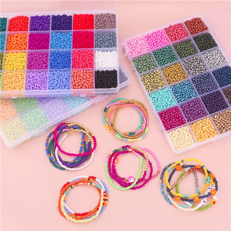 Burning Sand 24colors Charm Beads Glass Seed Bead Box Set Round Beads For DIY Bracelet Necklace Jewelry Making Accessories