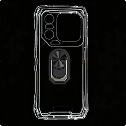 Blackview Xplore 1 Back Finger Ring Soft TPU Silicone Phone Case with Walkie Talkie Bracket for Blackview Xplore 1 (Transparent C Black)