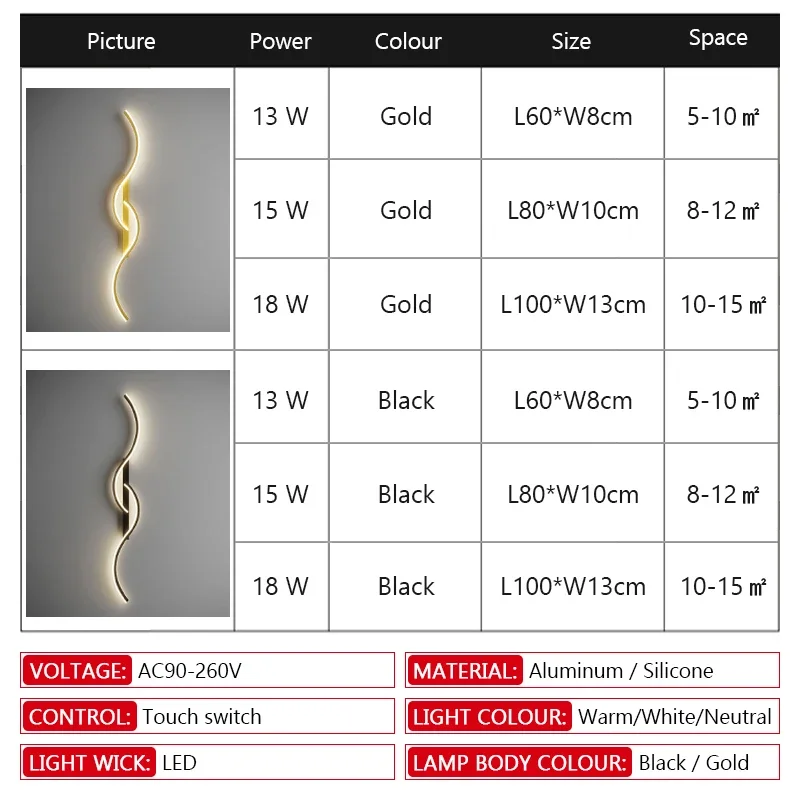 Modern LED Wall Lamp Minimalist Led 13W-18W Light Bedroom Bedside Long Strip Wall Sconces Living Room Home Indoor Lighting