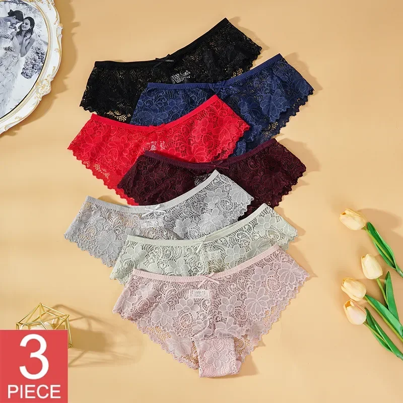 3 Pcs 팬티 속옷 섹시한 레이스 통기성 란제리 여성 팬티 섹시한 투명 여성 팬티