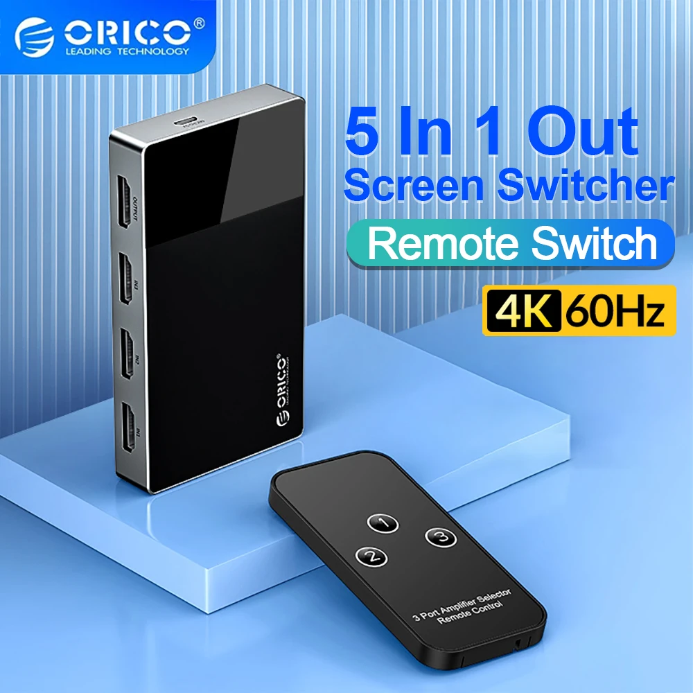 Orico Hdmi-Compatibile 2.0 Switch 5 In 1 Out 4K @ 60Hz Switcher Converter Per Tv Ps5 Xbox Pc Fire Stick Con Telecomando Ir