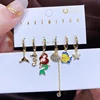 MIGGA 6pcs Oil Drip Mermail Clownfish Huggie Hoop Earrings Set Women Zircon Crystal Jewelry 1