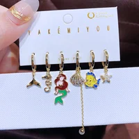 MIGGA 6pcs Oil Drip Mermail Clownfish Huggie Hoop Earrings Set Women Zircon Crystal Jewelry 1