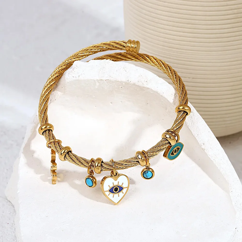 ALLYES Enamel Snake Heart Evil Eye Stainless Steel Bracelets for Women Charm Gold Plated Waterproof Bangles Fasion Jewelry