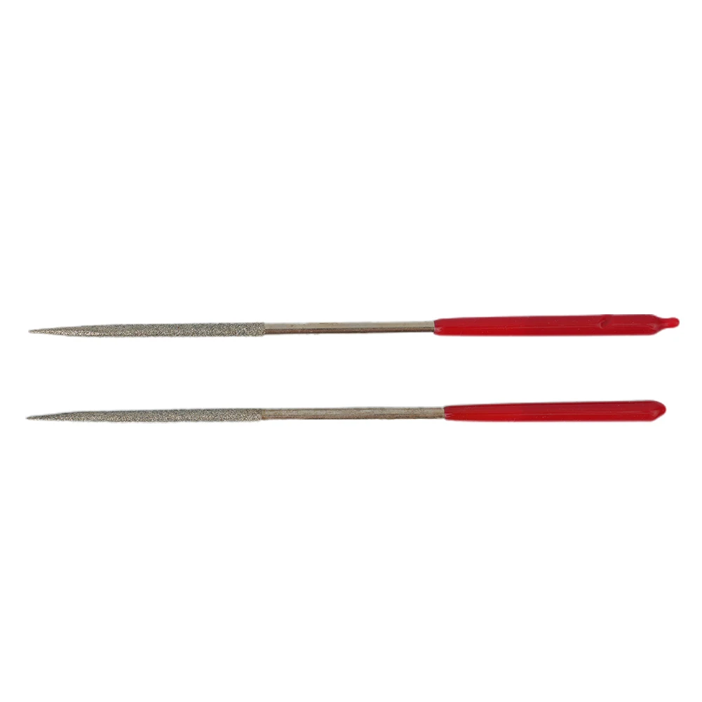 2pcs Flat Files 3x140mm Round Diamond Needle File With Red Handle For Metal Stone Glass Ceramic Wood Polishing Carving Craft