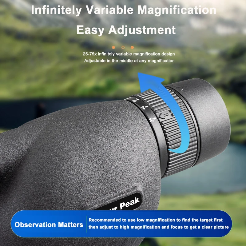 25-75x60 Spotting Scope With Tripod – ED Glass, BAK4 Prism, FMC Lens, Waterproof, Includes Phone Adapter & Carry Bag