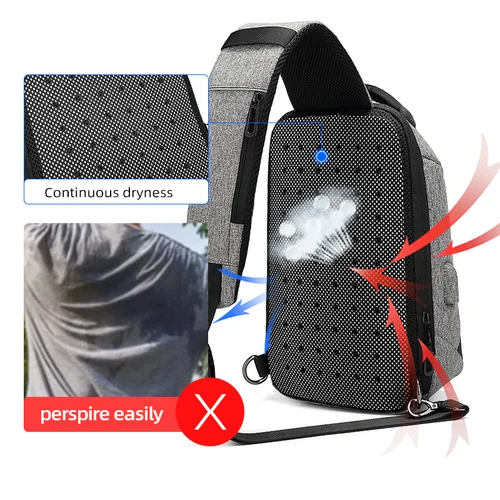 다기능 크로스 바디 체스트 백 남성용, USB 충전 포트 메신저 팩, 방수 슬링 숄더 백, 남성용 Bolsas Masculina 5