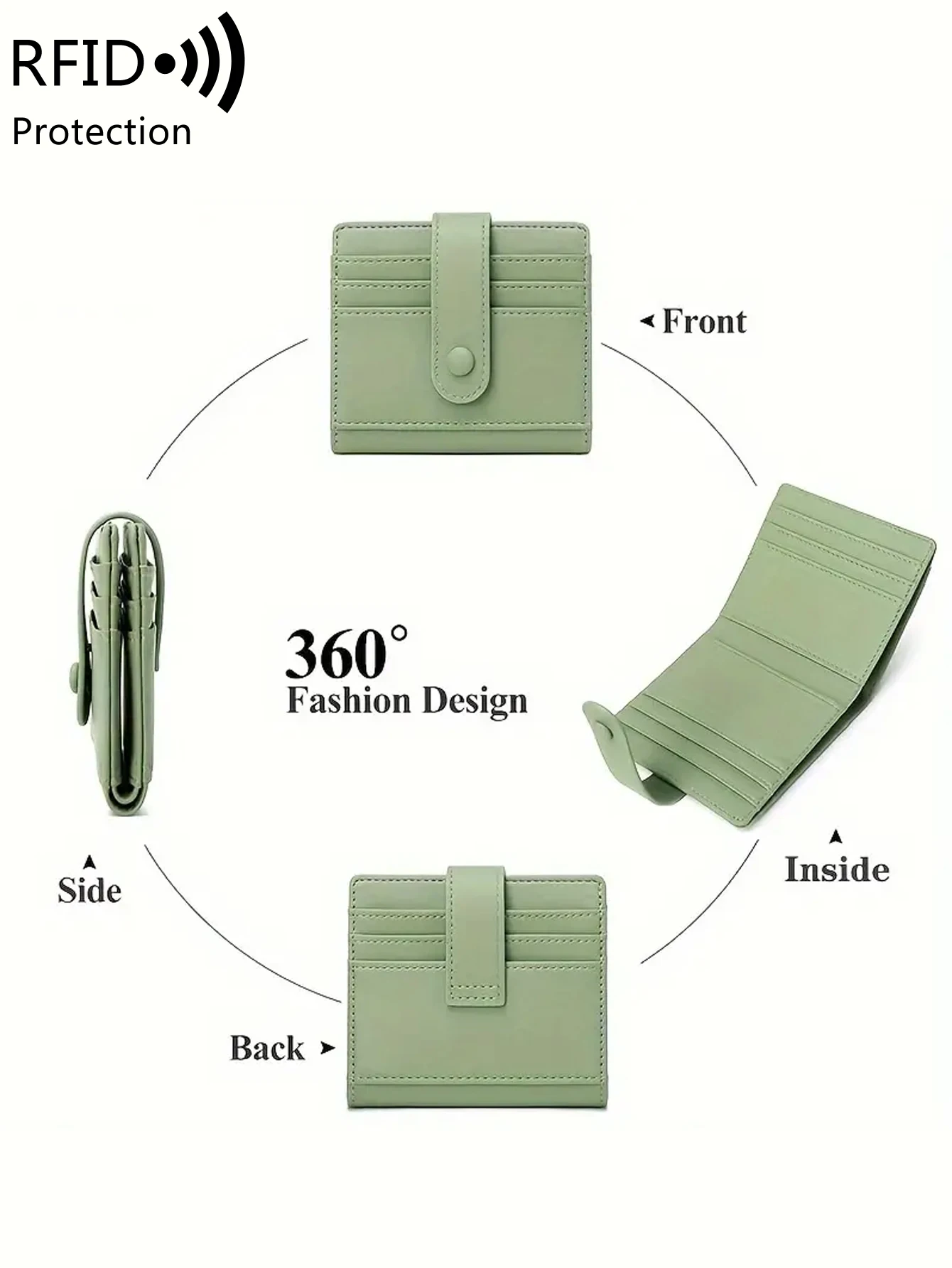Portacarte RFID Donna In Pelle Con Cerniera - Portafoglio Minimalista Piccolo Con Portachiavi - 4