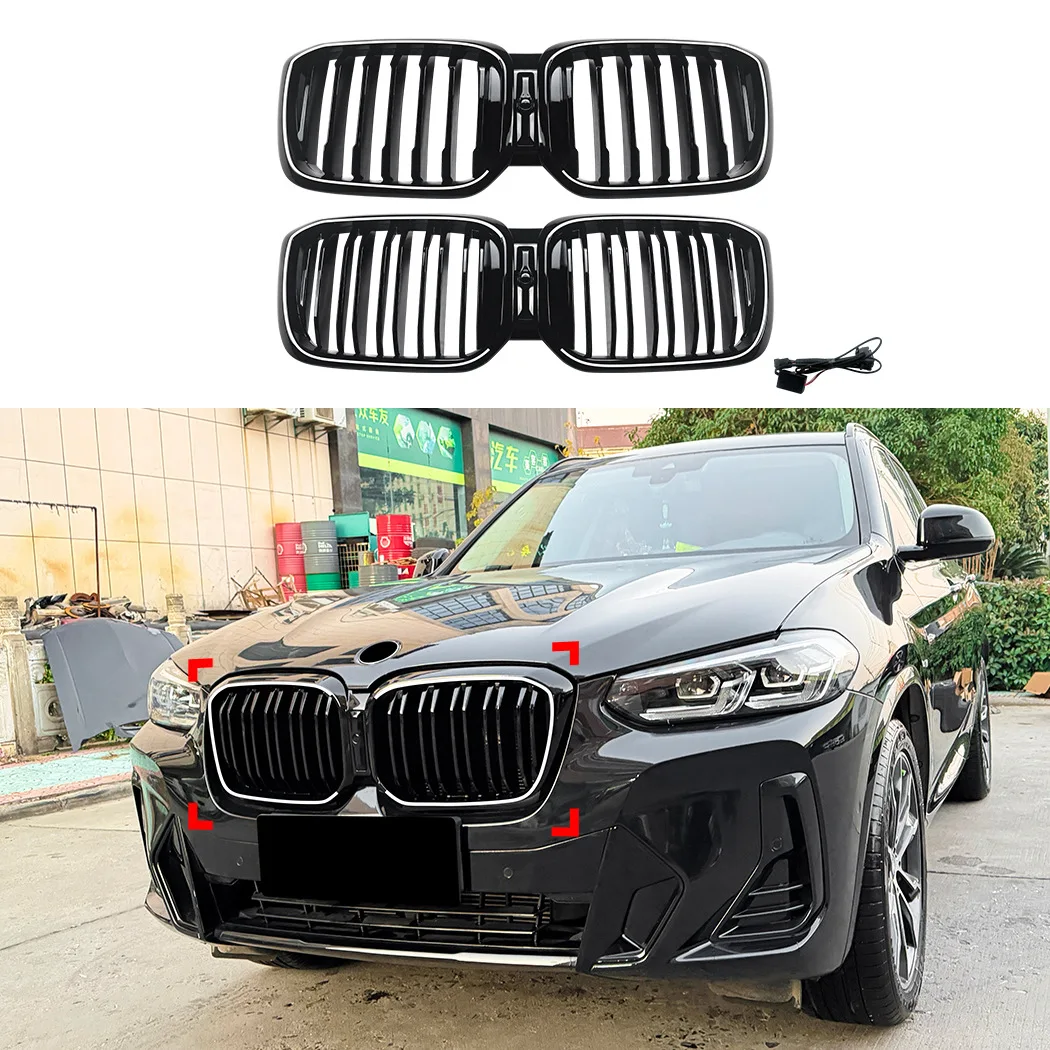 BMW X3 G01 X4 G02 LCI 2022-2024 LED 조명 프론트 그릴 글로스 블랙