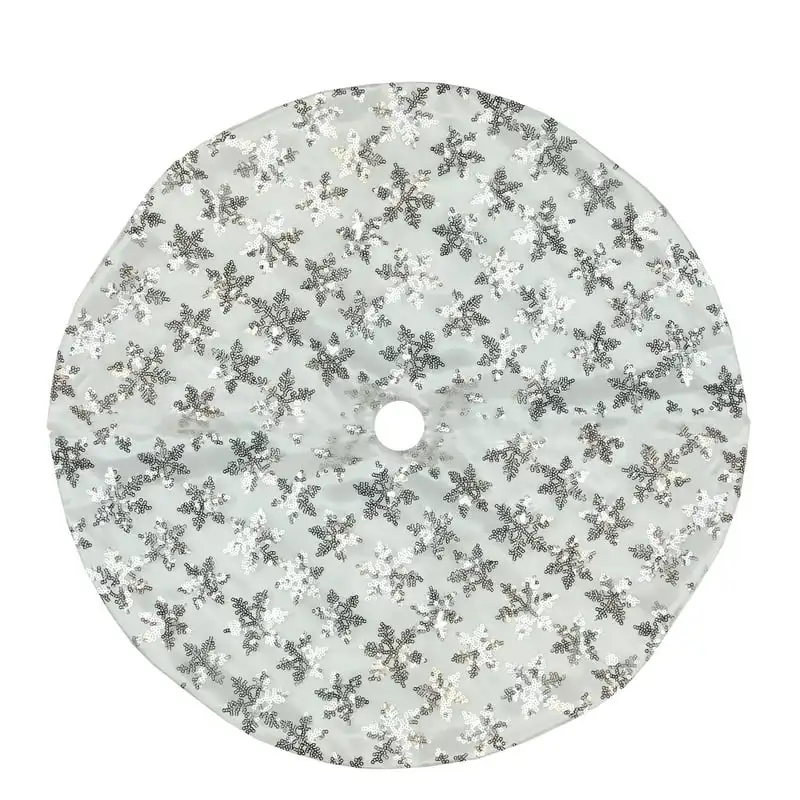 

20" White and Silver Sequin Snowflake Mini Christmas Tree Skirt