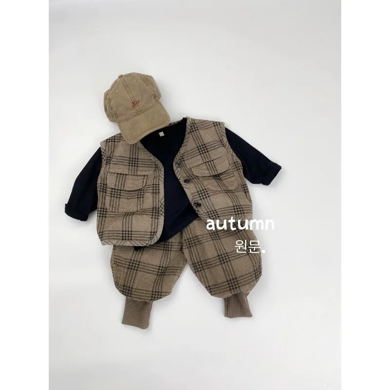 2025년 겨울 신상 아동 한국산 면 조끼 패션 캐주얼 데일리 심플 단색 라운드넥 민소매 자켓 남아 여아용