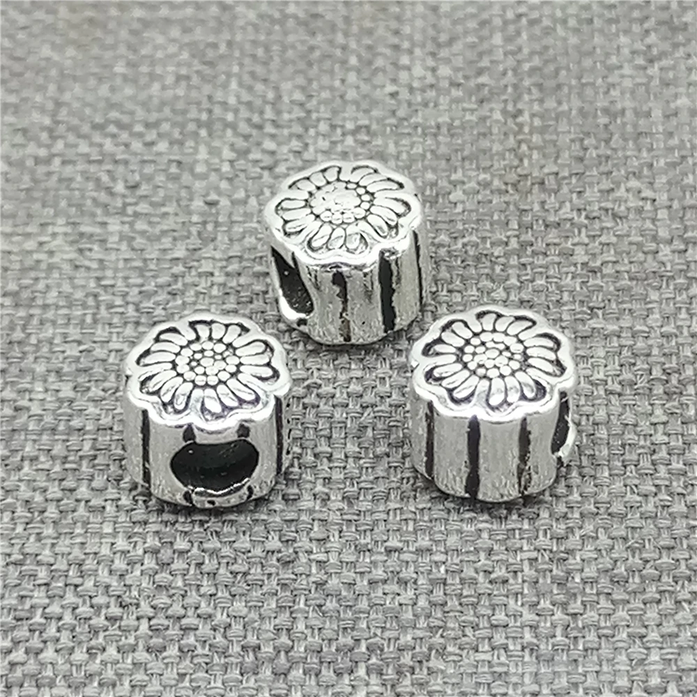 

6pcs of 925 Sterling Silver Small Daisy Sunflower Beads 2-Sided for Bracelet Necklace 5.5mm