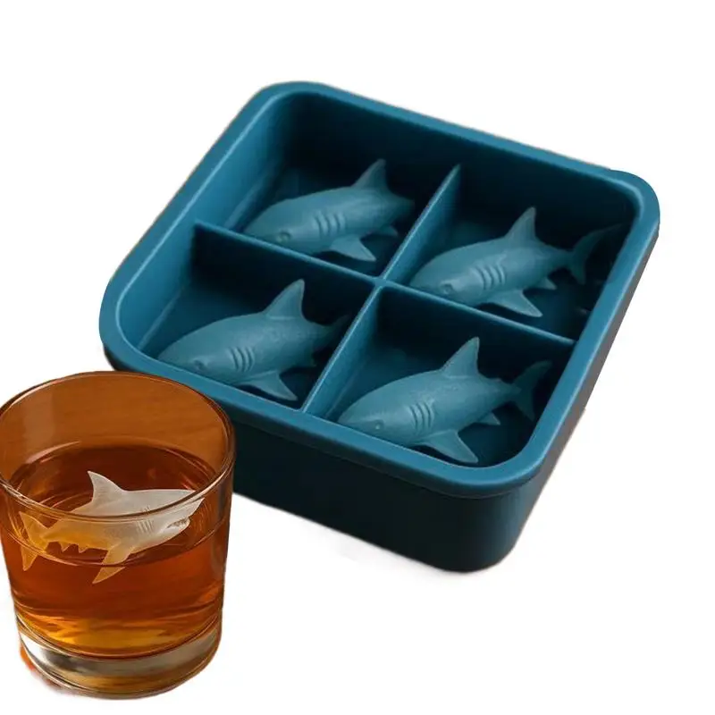 Creative Shark Mold 3D Whiskey Ice Mold Cute Easy Release Silicone Tray Shaper Mould for Water Drinking Kitchen Ice Cream Mold