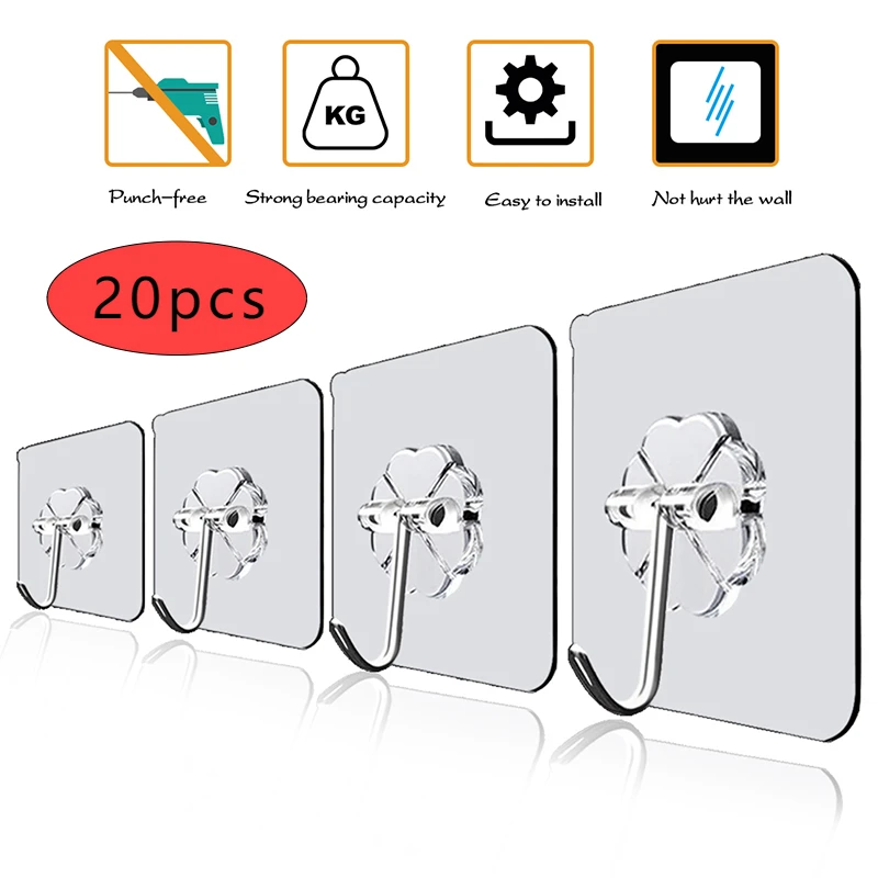 Self Adhesive Wall Hooks Transparent Self Adhesive Hook Wall Hanging Hooks For Hanging Hangers Wall Decorative Kitchen Bathroom
