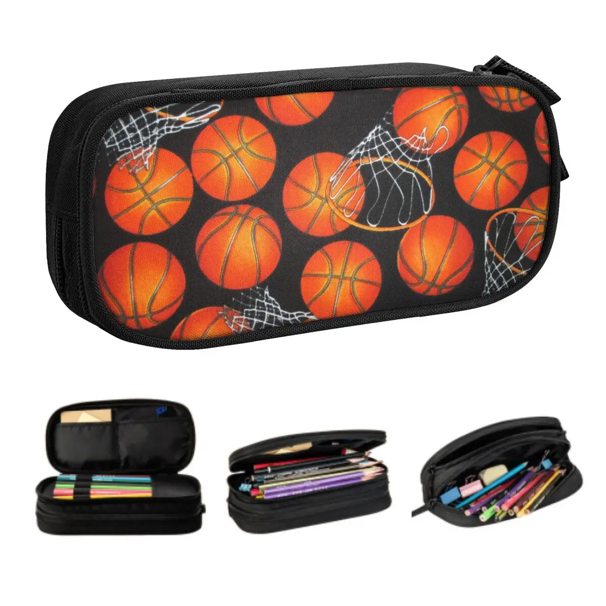 Basketball Dots Round Cute Pencil Case Girls Boys Large Capacity Physical culture Pencil Pouch Student School