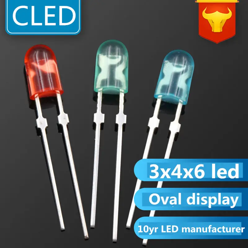 346 타원형 확산 디스플레이 LED 전구, DIP LED, 레드, 그린, 블루, 옐로우, 화이트, 도트 매트릭스 디스플레이, LED 라이트틴 다이오드, 3x4x6