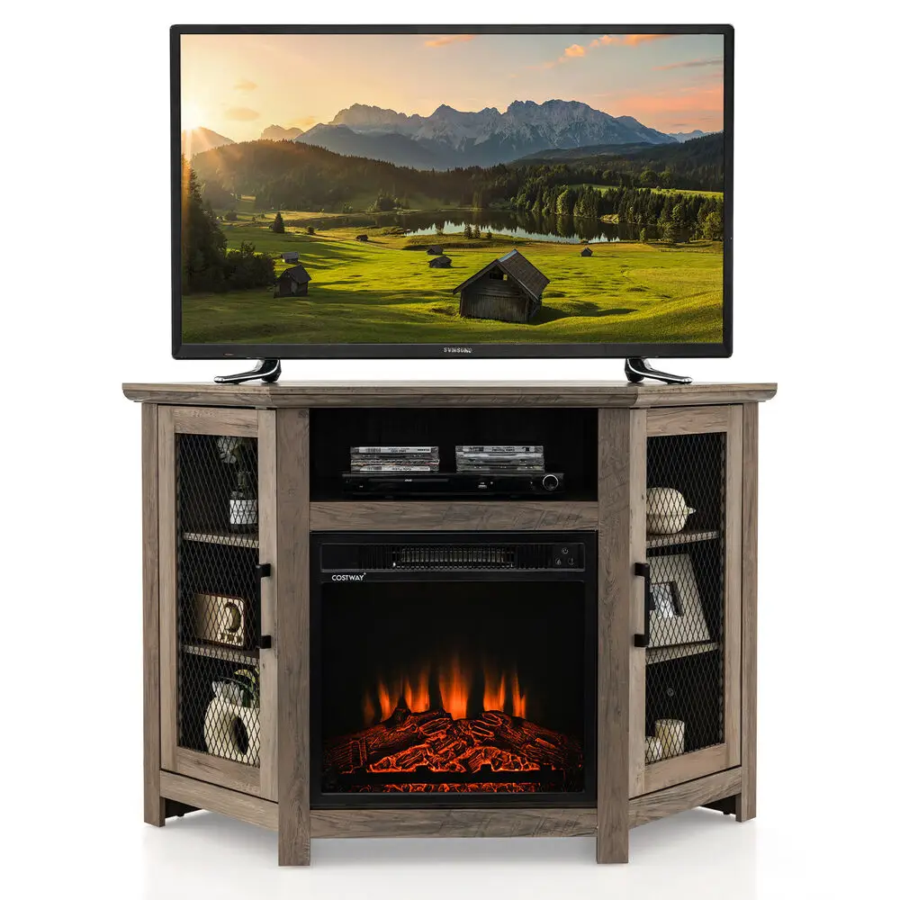 

Costway Corner Fireplace TV Stand w/ 18" Electric Fireplace for TVs up to 50" Grey