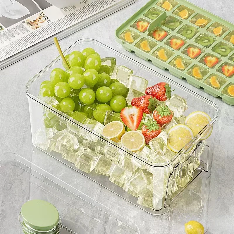 28/56 grids Home Refrigerator Silicone Press Ice Lattice Mold With Lid&shovel Seal Food Container Ice Box Camping Kitchen Gadget