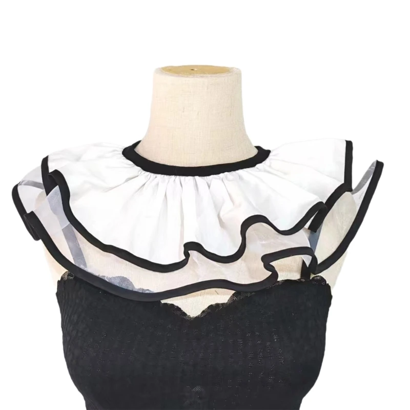 

Women Ruched Lapel Collar Decorative Spread False Collar Half Shirt Collar