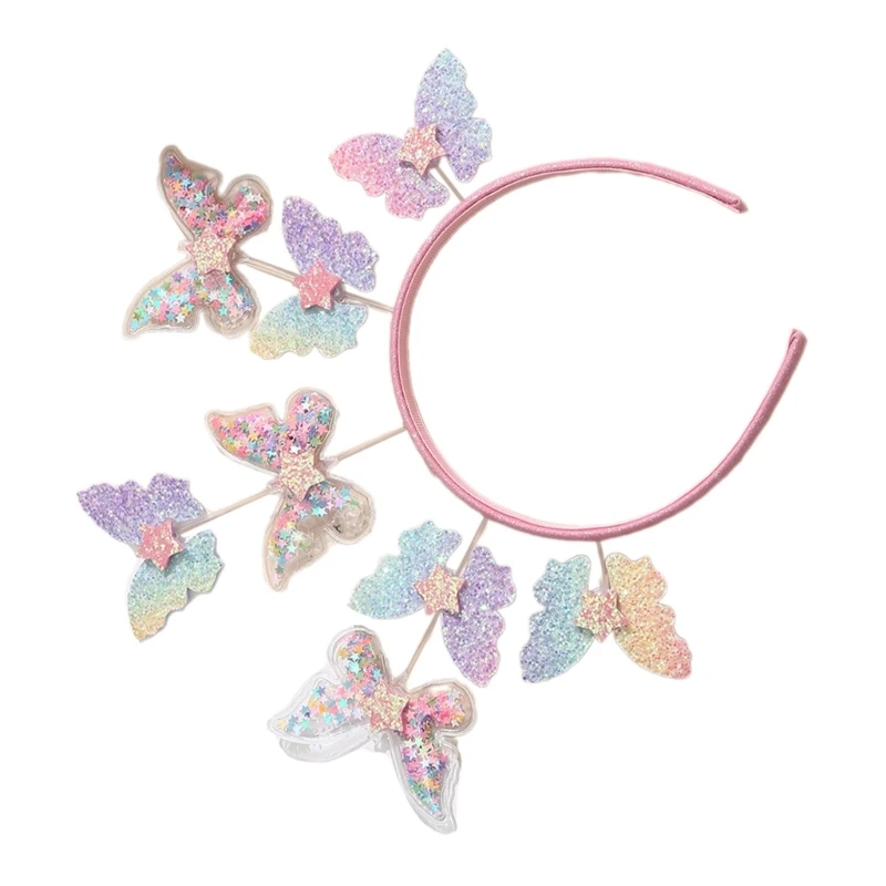 

Colorful Glittering Powder Headband for Female Sequins Butterfly Headband Spring Hairband Girl Party Hair Accessories
