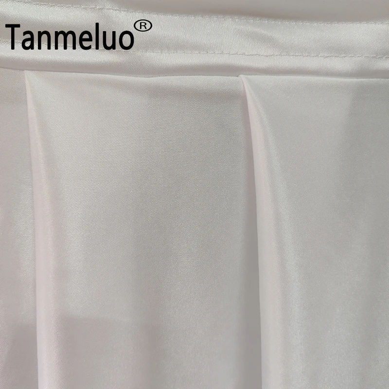 H80xL300 CM White Pleated Table Skirts Thick Soft Satin Ice Silk Tablecloth Cover Wedding Stage Table Skirting for Event Party