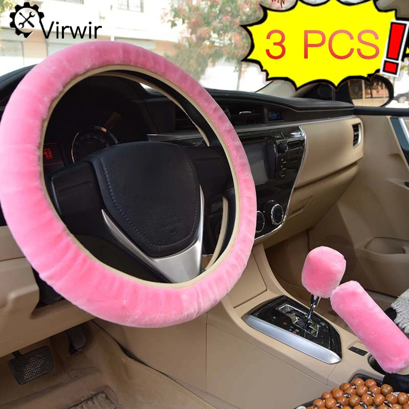 Housses universelles de volant de voiture en peluche, frein à main et housse  de vitesse en fausse fourrure, accessoires de voiture, hiver, ensemble de 3  pièces - AliExpress