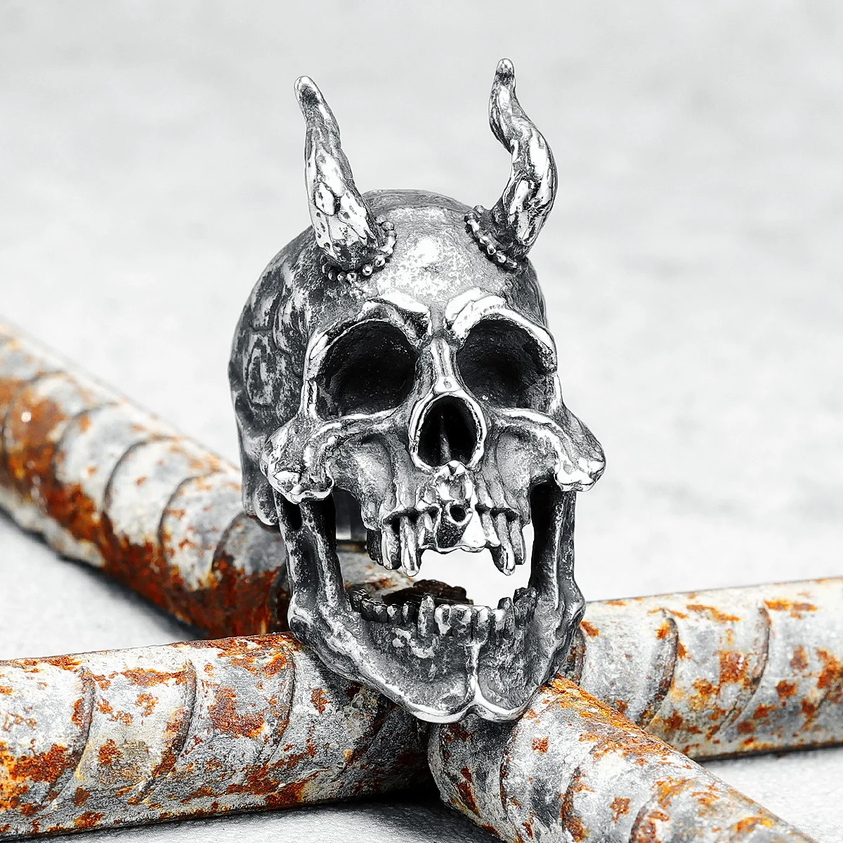 Satan Skull Men Rings 316L Acciaio Inossidabile Punk Hell Fiend Rock Demon Rap Party Per Biker Rider Maschio Fidanzato Gioielli Miglior Regalo