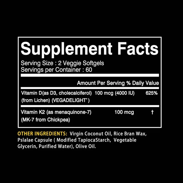 Vitamin K2+D3 - Supports Calcium, Bone and Immune Health - with Natural Organic Coconut Oil - 120 Capsules 2