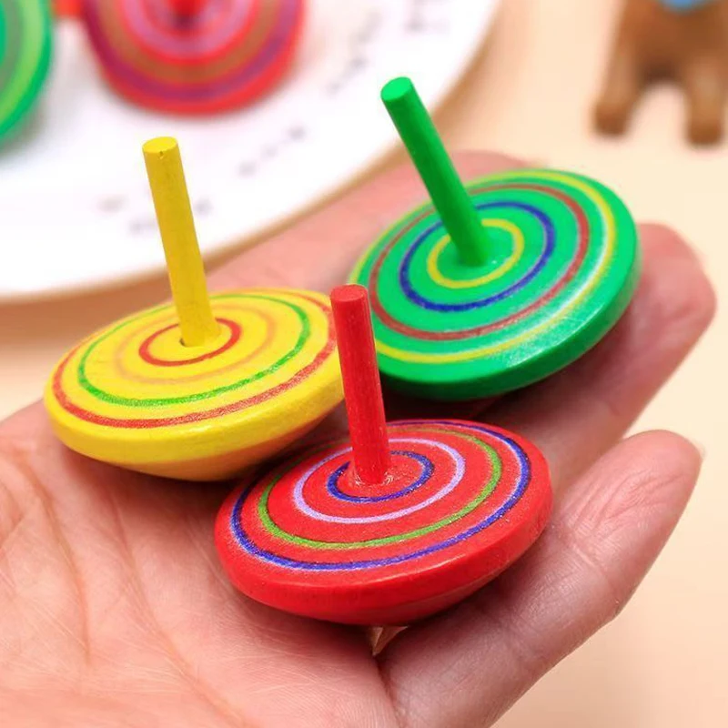 3PCS Handmade Painted Wood Spinning Tops Large Size 6CM Gyroscope Toys for Kids Boys Girls Educational Gifts Classroom Rewards - 2