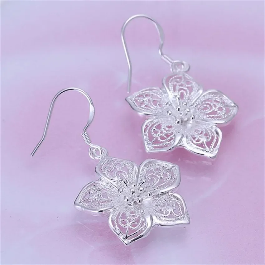 Flower Earrings Silver Plated