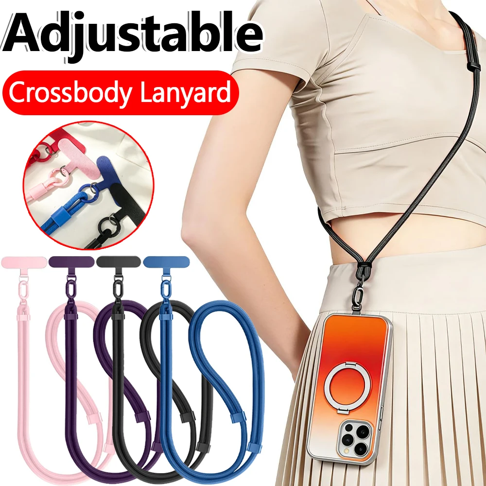 Universal Adjustable Cell Phone Lanyard with Charm Chain and Hanging Cord Clips