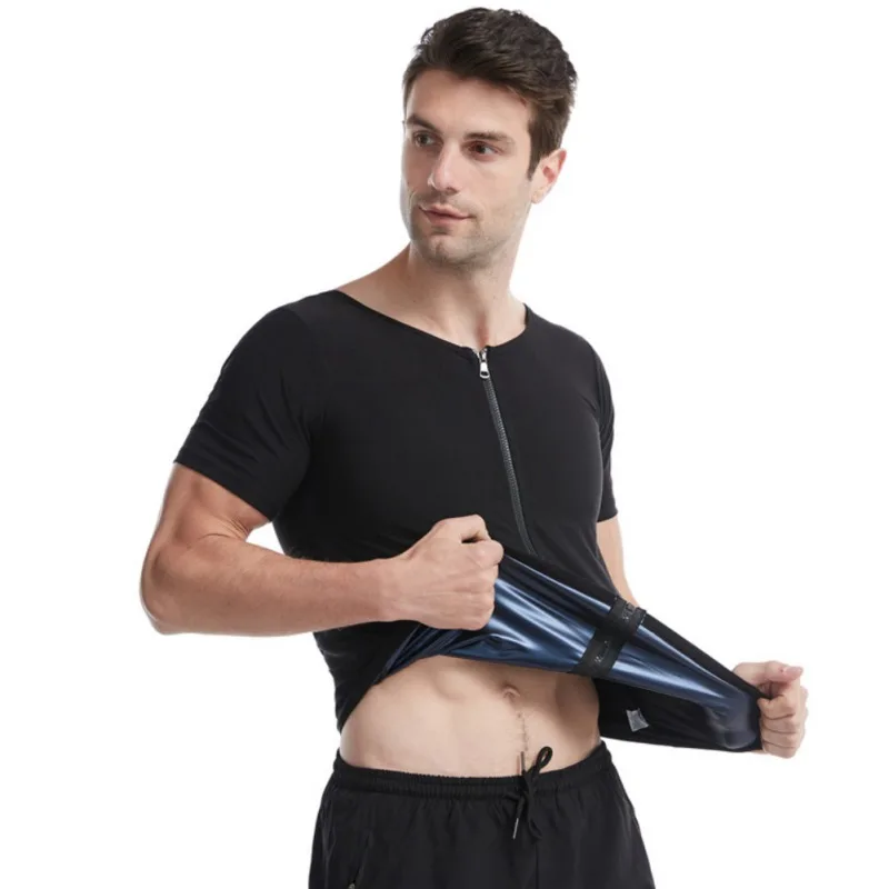 

Abdomen Men's Zipper Short-sleeved T-Shirts Fitness Sweats Big Size Cross-border Corset